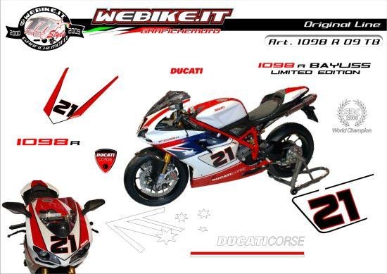 Kit adesivi Race Originali replica Ducati 1098 R 09 TROY BAYLISS