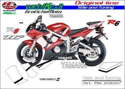 Kit Adesivi Originali Replica Yamaha R6 2002 rossa
